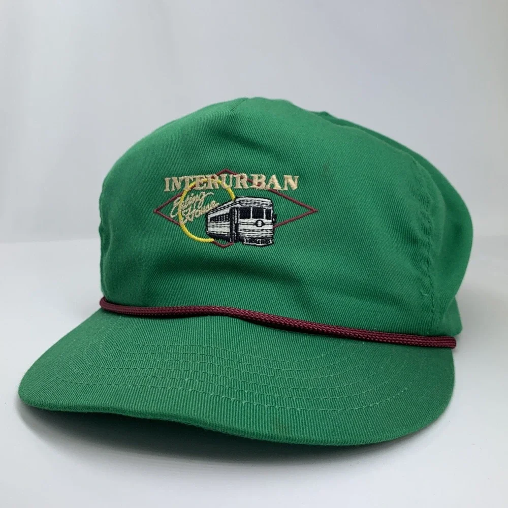 Vintage Interurban Eating House Hat Green Adjustable Strapback Cap Rope Made USA